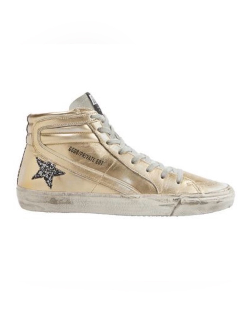 GOLDEN GOOSE High Top Slides in Gold and Glitter